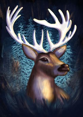 Deer in the dark forest