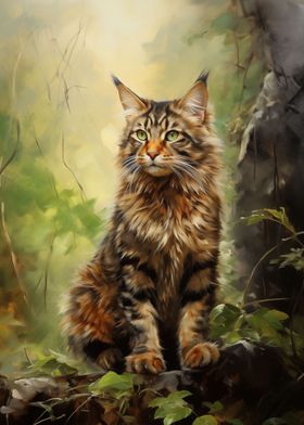 Maine Coon cat in forest