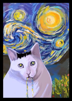 confused starry night cat