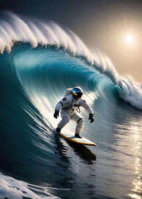 Astronaut surfer galaxy