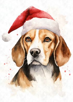 Beagle Dog Santa Hat Xmas