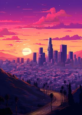 LA Sunset Pixel Art