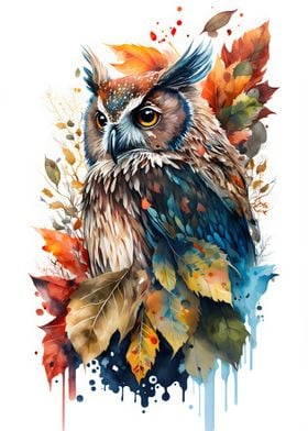 Bird owl in watercolor