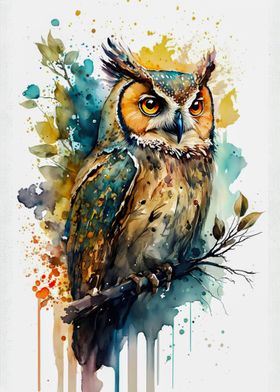 Bird owl in watercolor
