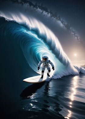 Astronaut surfer galaxy