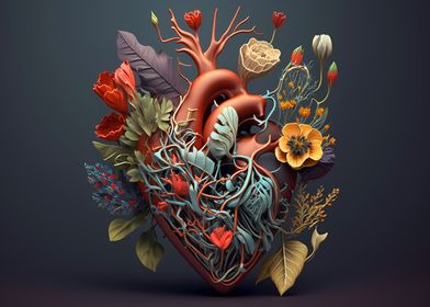 Human heart with flowers