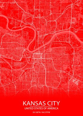 Kansas City Red White Map