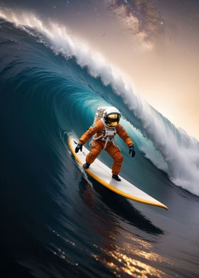 Astronaut surfer galaxy