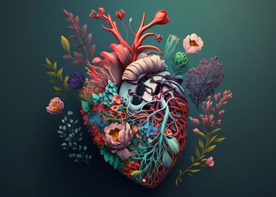 Human heart with flowers