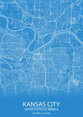 Kansas City MO Blue Map