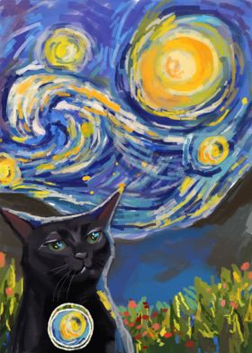 zone out cat starry night 