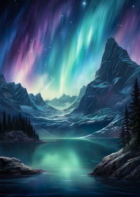 Aurora Borealis Mountains