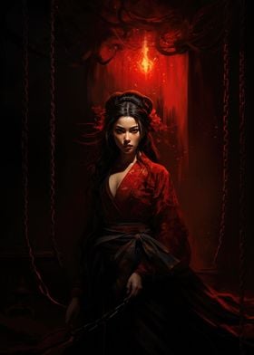 Mysterious Geisha in Red