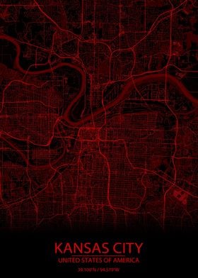 Kansas City Black Red Map