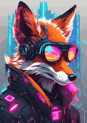 Cyberpunk Fox Animal Neon