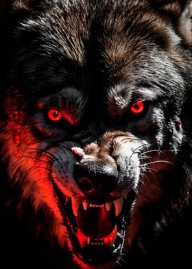 angry wild wolf red eyes