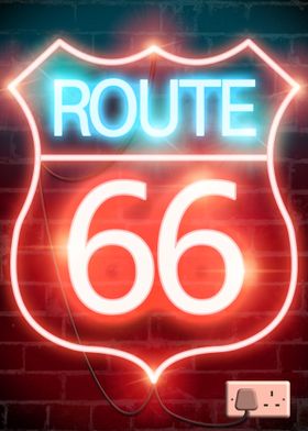 Route 66 Neon Sign on wall