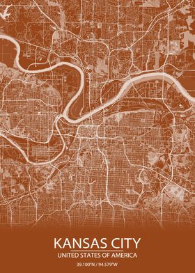 Kansas City MO Brown Map