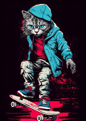 Cool Cat Skateboard Art 