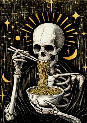 Skeleton loves noodle