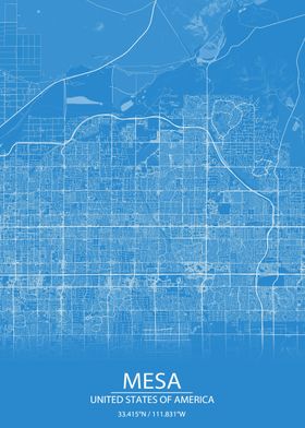 Mesa Arizona Blue City Map