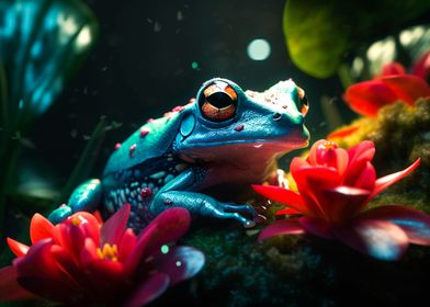 Frog  with red flowers