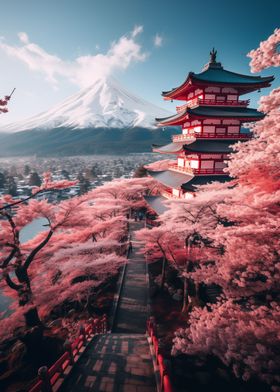 japans sakura and temple