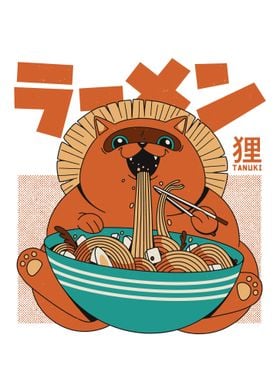 Tanuki Eating Ramen