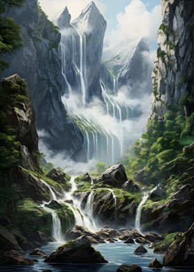 Waterfall in Forest Nature