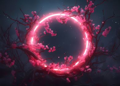 Neon floral circle