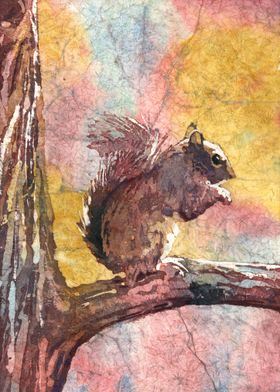 Squirrel watercolor batik
