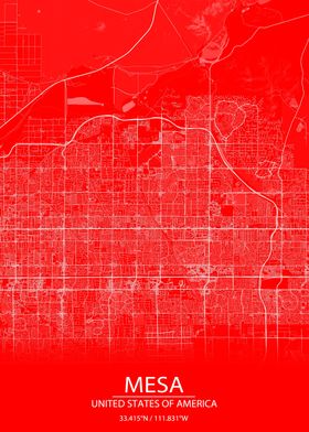 Mesa Arizona Red White Map