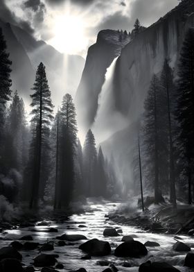 Photo Monochrome Waterfall