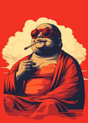 Fat Buddha smokes a joint