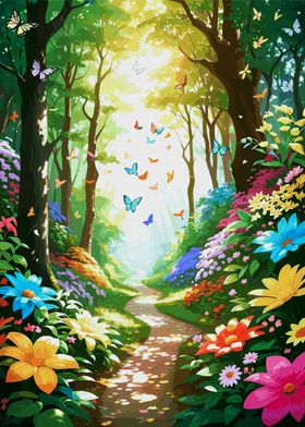 Lush Forest With Butterfly