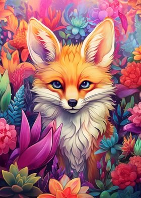 Fox Flowers Portrait