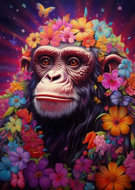 Chimpanzee Flower Portrait