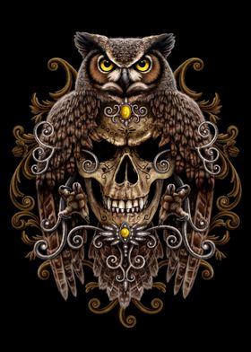 Gothic Owl with Skull