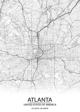 Atlanta Georgia White Map