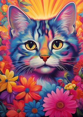 Kitty Cat Flowers Portrait