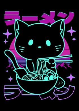 Anime Ramen Cat Retro