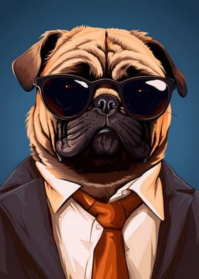 Pug With Glasses And Suit