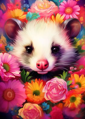 Possum Flowers Portrait