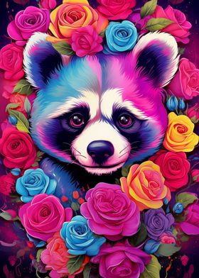 Raccoon Flowers Portrait