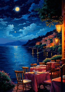 Italy Night View Pixel Art