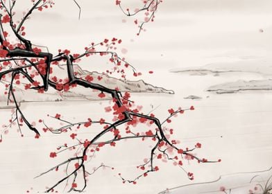 Red spring Japanese art  