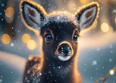 Reindeer Calf In Winter