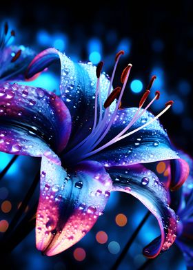 Lily Flower Neon Cosmic