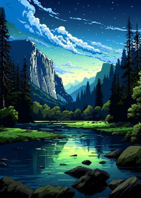 Yosemite Lake Pixel Art