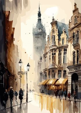 Brussels Watercolor Street